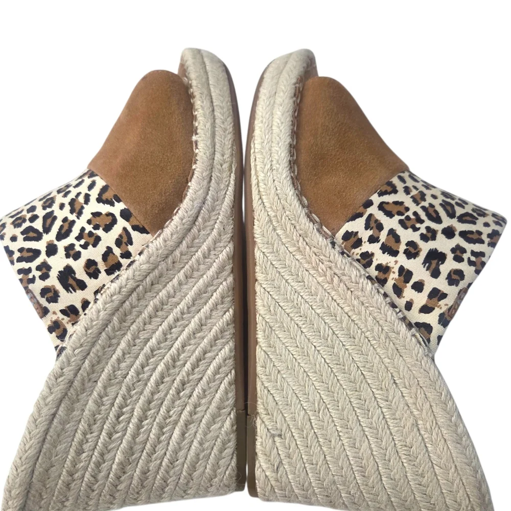 TOMS Monica Suede Espadrille Wedge Sandals NEW Leopard Print Womens 10 Brown